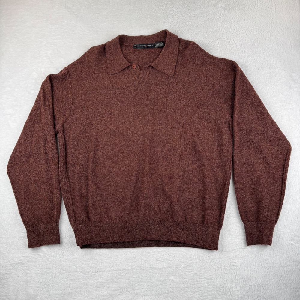 Vintage Jhane Barnes Polo Sweater Mens Large Burgundy Wool Blend Marl Long Slv